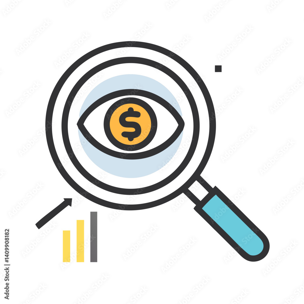 Magnifying Glass with Eye Icon Representing Inspection, Search, and Visual Analysis Magnifying Glass with Eye Icon Representing Inspection, Search, and Visual Analysis
