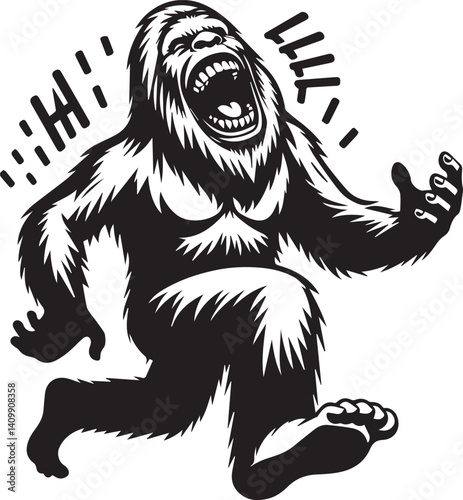 Bigfoot Yeti black and white laughing silhouette vector design