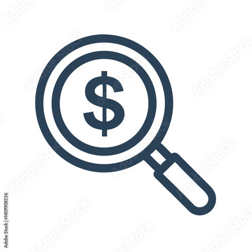 Magnifying Glass with Dollar Icon Representing Financial Search, Investment Analysis, and Wealth Investigation