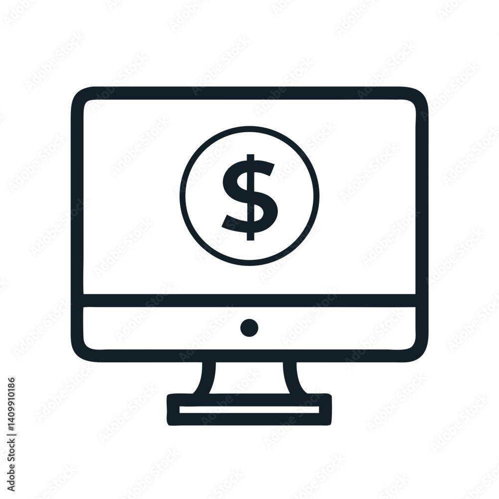 Computer Monitor with Dollar Symbol Icon Representing Online Banking, Finance, and Digital Transactions Computer Monitor with Dollar Symbol Icon Representing Online Banking, Finance, and Digital Transactions