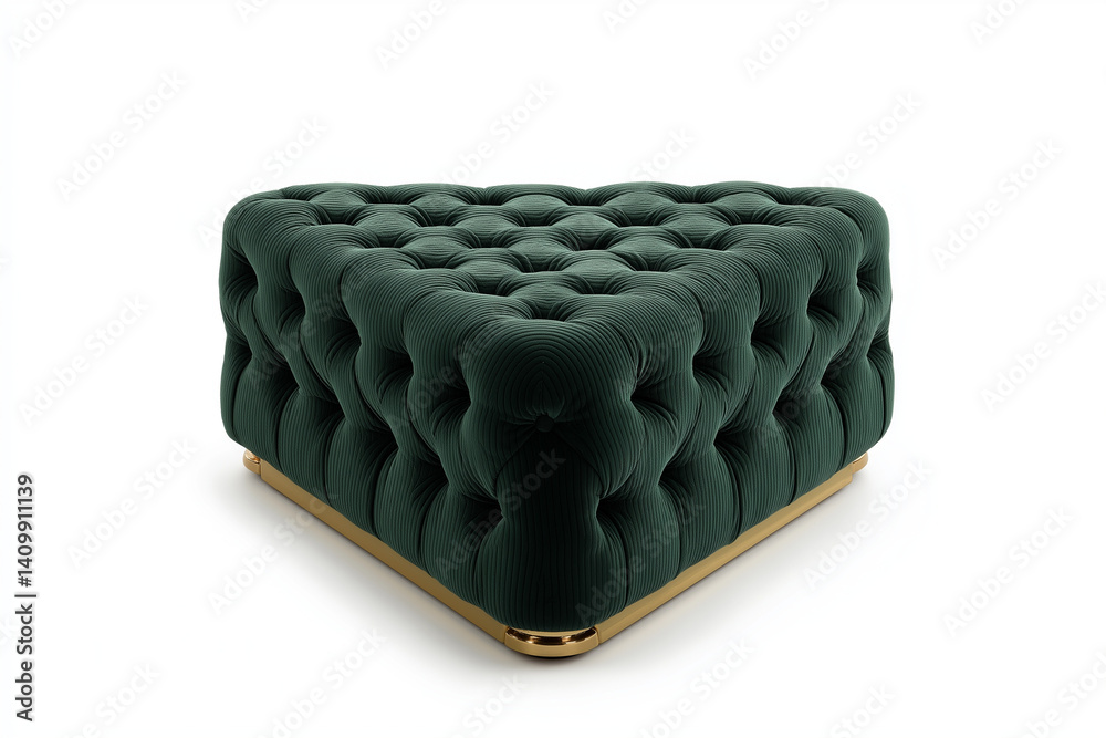 Fototapeta premium Green Velvet Tufted Triangle Ottoman Gold Base Modern Furniture