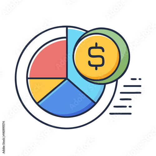 Pie Chart with Dollar Symbol Icon Representing Budget Allocation and Financial Analysis
