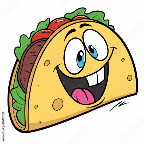 cartoon illustration of an taco with a smile