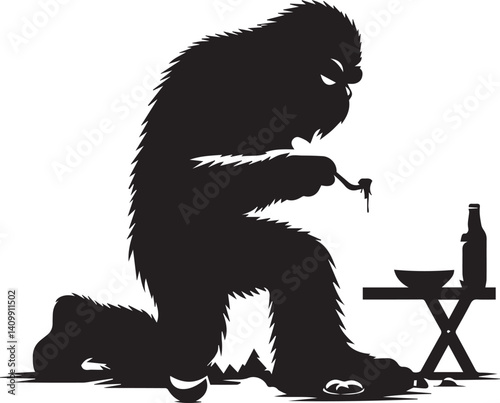bigfoot black color yeti silhouette eating food