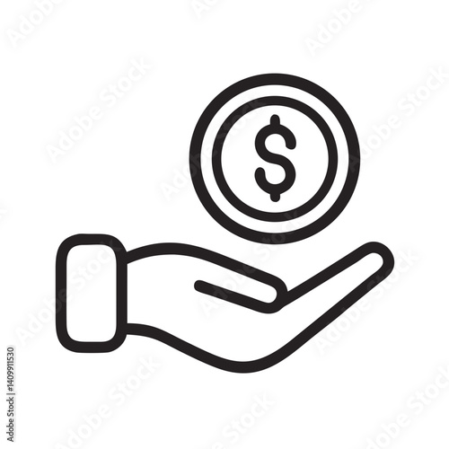 Hand with Dollar Coin Icon Representing Financial Support and Money Giving