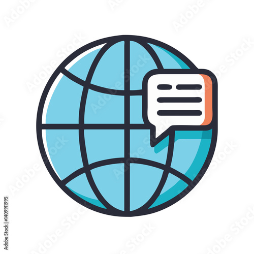 Globe with Chat Bubble Icon Representing Global Communication or Worldwide Messaging