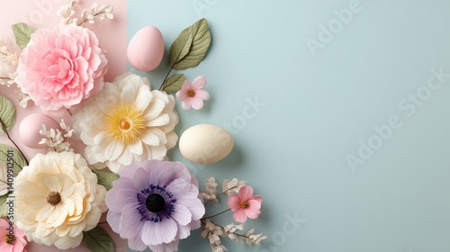 Easter decoration chick ornaments festive banners. Springtime Easter Egg Ornamentation Pastel Hues Celebration of Rebirth and Joyful Floral Adornments.