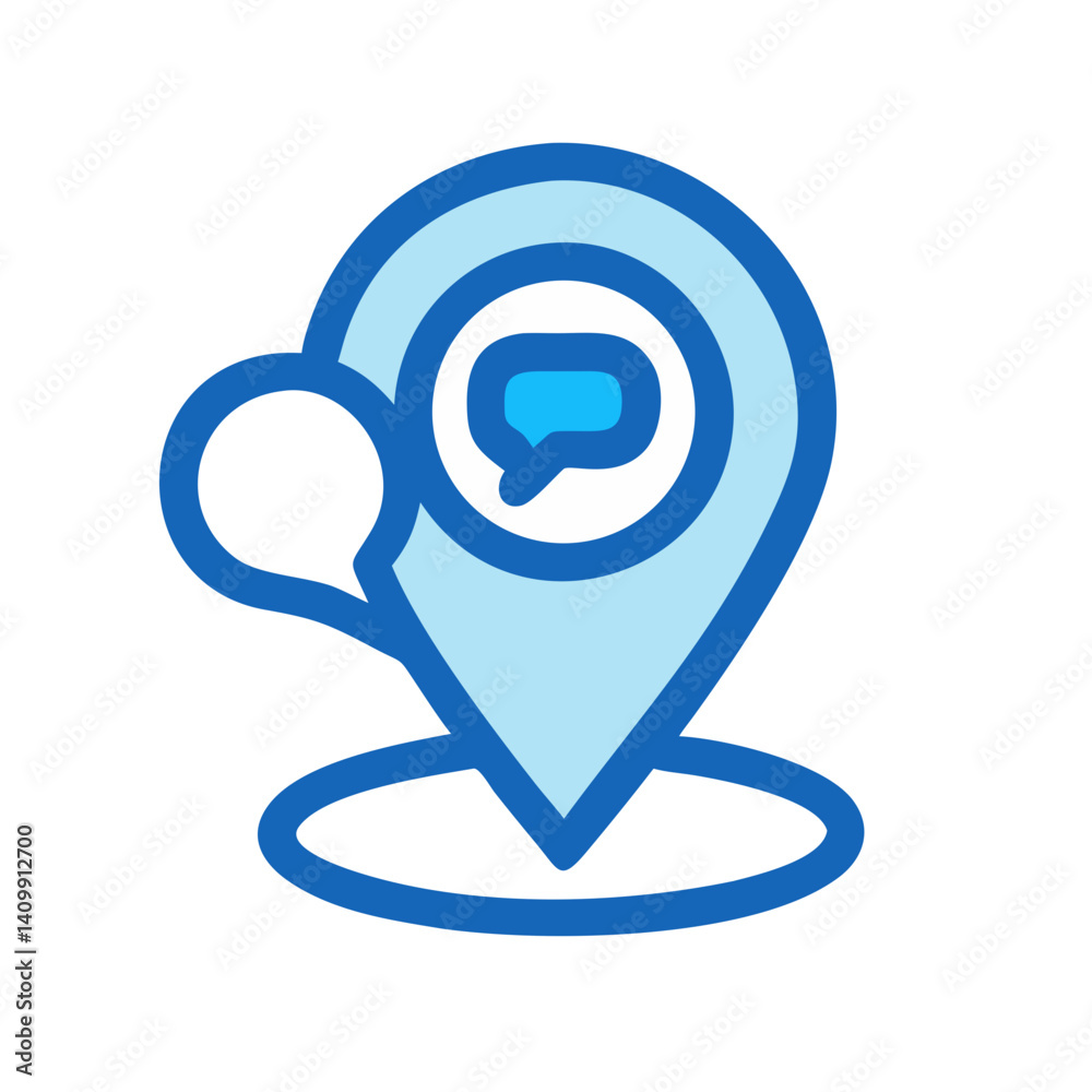 Location Marker with Speech Bubble Icon Representing Map-Based Communication or Geolocation Chat Location Marker with Speech Bubble Icon Representing Map-Based Communication or Geolocation Chat