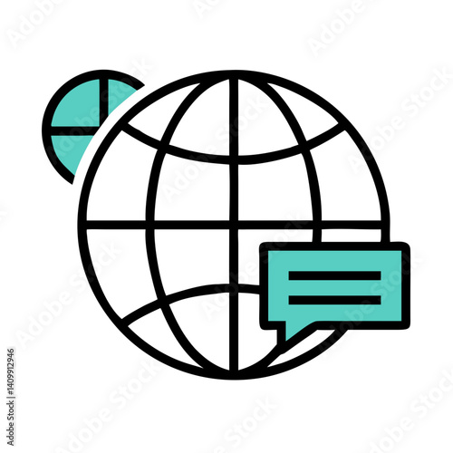 Globe with Chat Bubble Icon Representing Global Communication and Online Messaging