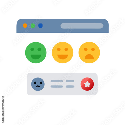 Feedback Window with Emoticons Icon Representing User Review and Emotional Response