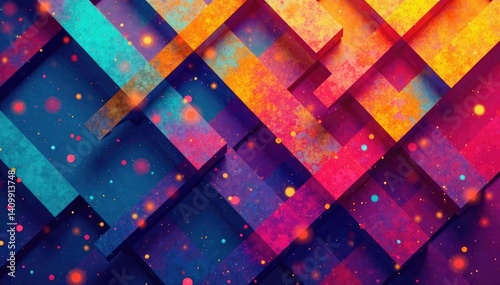 Abstract geometric shapes, vibrant colors, repeating design, texture, polygons