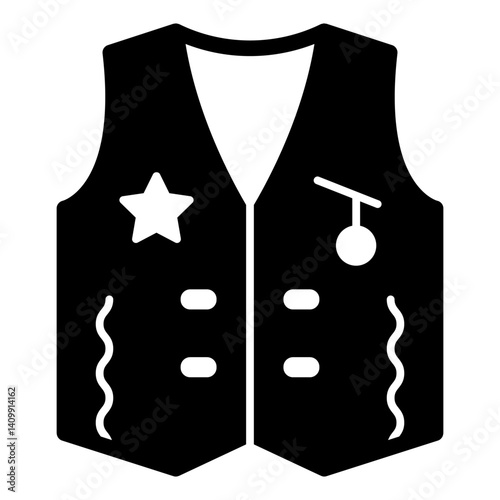 Cowboy vest solid icon, west desert clothes concept. Vector graphics. American jacket sign on white background, glyph style mobile or design.