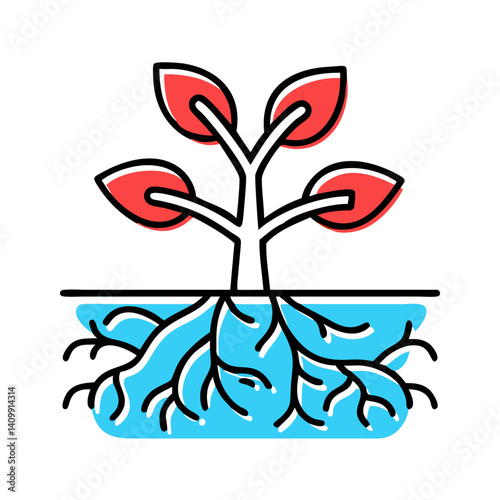 Seedling with visible roots, symbol of agriculture and environmental care.