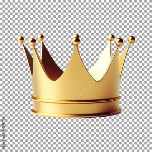 A 3D rendering of a simple kings crown, featuring a smooth and elegant design, Elegant Gold Crown with Sparkling Gems for Royalty on transparent background, png, psd
