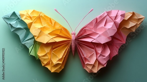 Colorful origami butterfly with pastel hues
