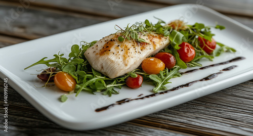 Grilled salmon steak with roasted vegetables, a healthy and gourmet seafood meal