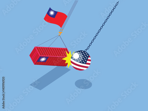 US-Taiwan Trade Conflict – Shipping Container Collision with American Trade Policy 3d flat vector illustrations