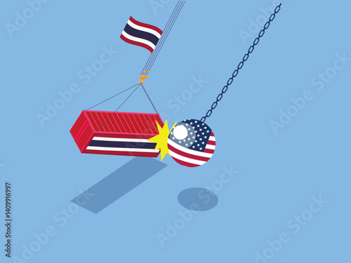 Trade Conflict Between USA and Thailand - Economic Impact 3d flat vector illustrations