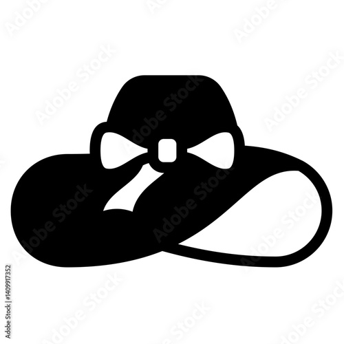 Woman hat with big bow solid icon, summertime headwear concept. Vector graphics. Lady summer hat sign on white background, glyph style mobile or design.