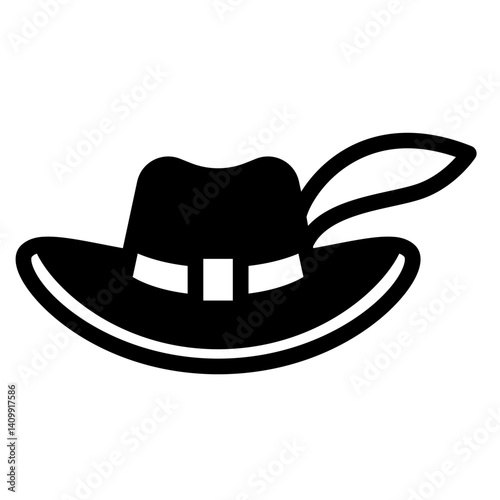 Musketeer man hat with feather solid icon, fairy tale headwear concept. Vector graphics. Small cylinder hat sign on white background, glyph style mobile or design.