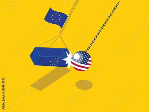 Trade Conflict Between USA and European Union Concept 3d flat vector illustrations