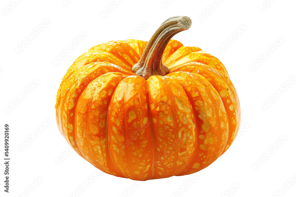 Obraz premium Lumina pumpkin with a green and cut slice stem isolated on white transparent background, great for autumn themes and decorations