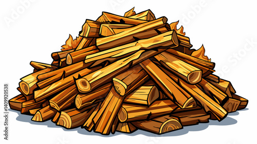 Close up of pile of wood White background