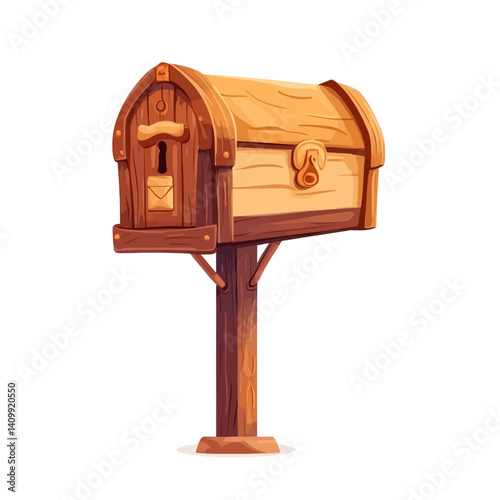 wooden mailbox isolated on white