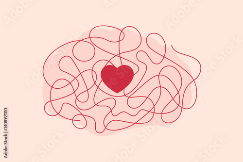 Heart and brain, mindset and feelings balance. Psychology concept and emotional intelligence. Rational approach, logic and love passion. vector illustration