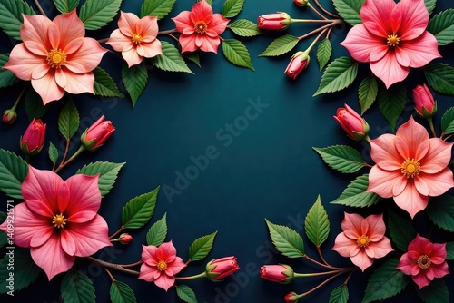 Intricate blooms, lush leaves woven in rich hues , texture, plant