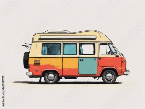 Stylized Camper Van Side View