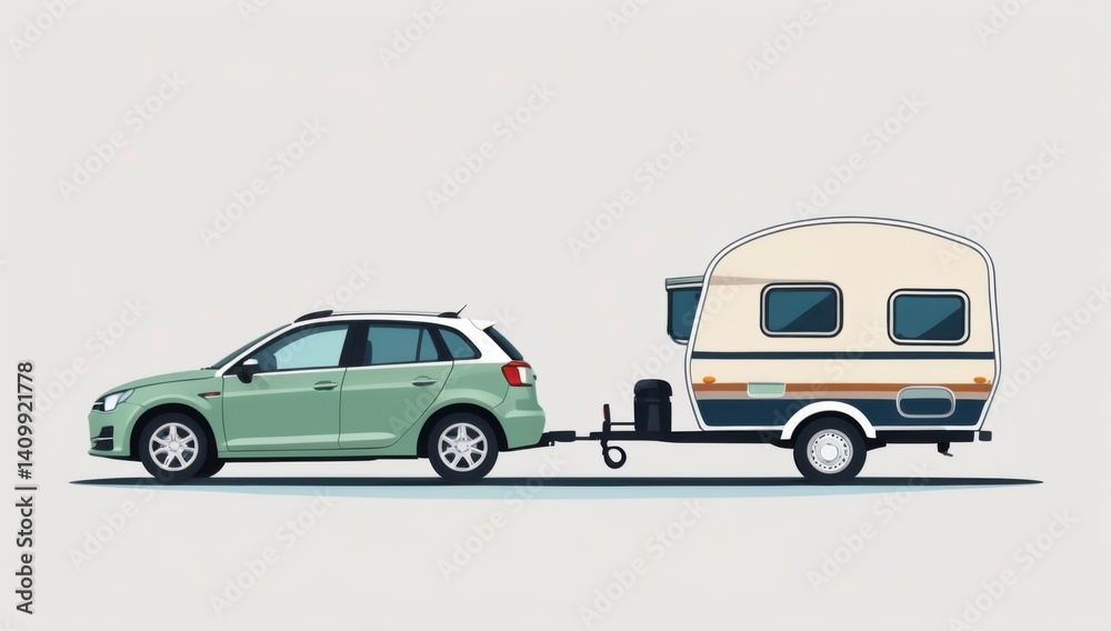 Fototapeta premium Car with Travel Trailer - Side View