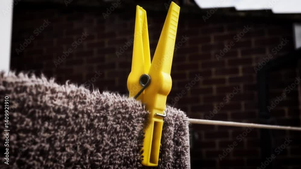 Washing line peg close up stock footage