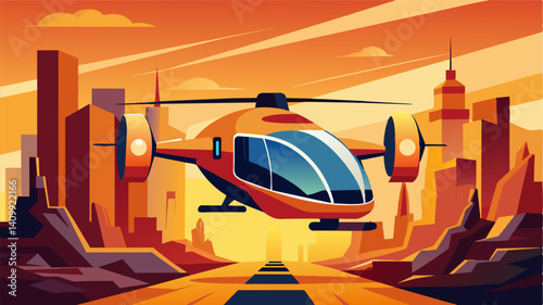 With its stateoftheart technology and modern design the air taxis add a touch of sophistication to the already bustling and vibrant desert city oasis.. Vector illustration