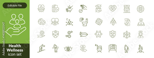 Public health icon set. Containing community health, disease prevention, health protection, medical services, health awareness, hygiene, handwashing and more. Solid vector icons collection.