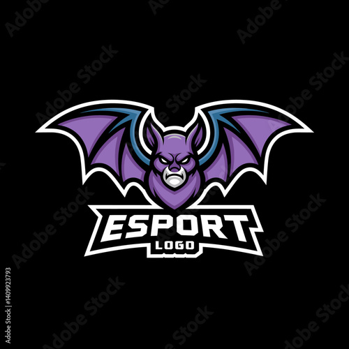 Aggressive Bat Mascot Logo for Esports Team, Purple Winged Creature