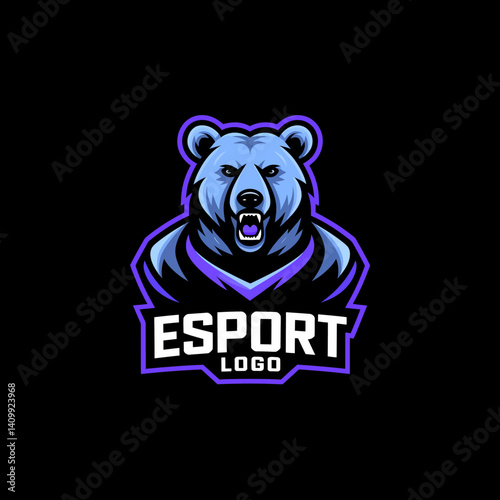 Bear Mascot Logo for Esports Team in Blue and Purple Colors