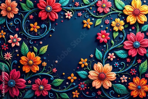 Intricate paisley floral pattern, vibrant hues, swirling design, motif, decoration, pattern