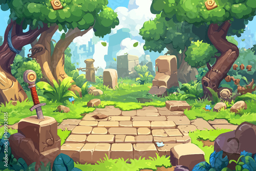 Sword monument landscape illustration 