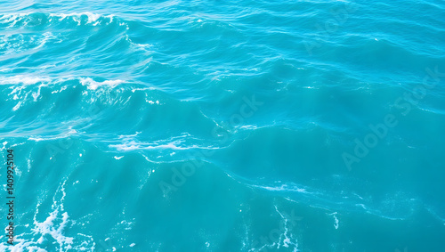Realistic Aerial view to ocean waves. Blue water background