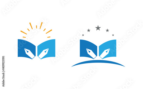 Pen feather writer logo illustration template design v.7