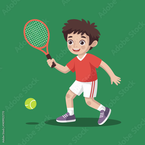 Young Tennis Player Ready to Hit the Ball, Active Sport for Kids