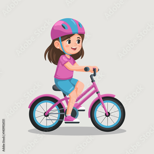 Girl riding bike wearing helmet. Active lifestyle, childhood safety