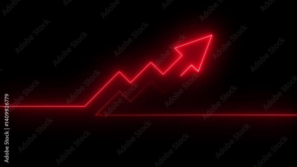 Abstract neon arrow business graph chart icon animation background. Market Recovery Concept. Successful growth trend Green line graph going Up. on the black, background Financial data and diagrams
