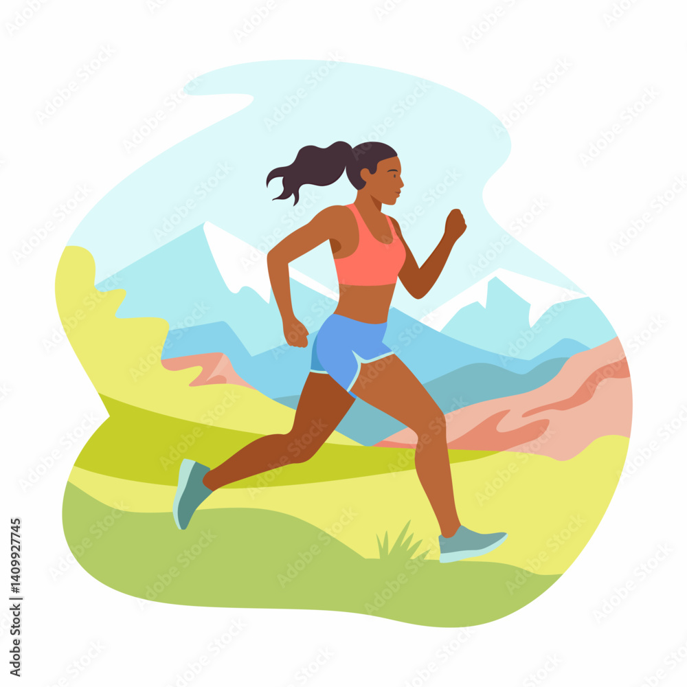 Woman jogging outdoor with mountain background, fitness lifestyle Woman jogging outdoor with mountain background, fitness lifestyle