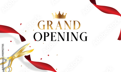 Grand opening card with ribbon and scissors