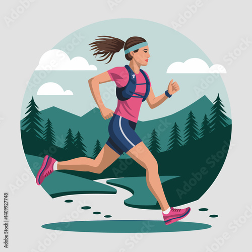 Trail Runner Woman: Mountain Run, Outdoor Fitness and Adventure Sport