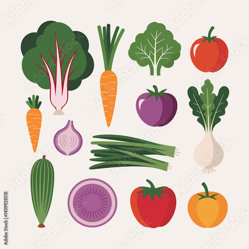 Fresh Vegetables Vector Collection: Healthy Eating, Organic Produce Assortment