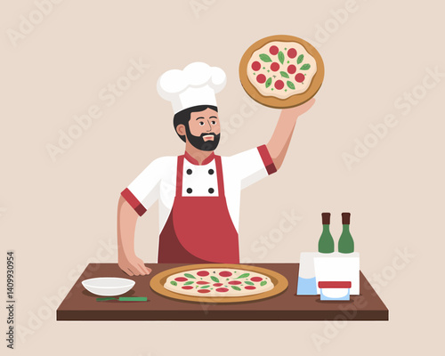 Pizza Chef Proudly Presenting Delicious Margherita, Handcrafted Culinary Excellence