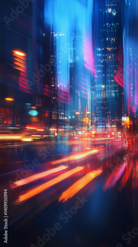 City night traffic with moving cars and blurred lights